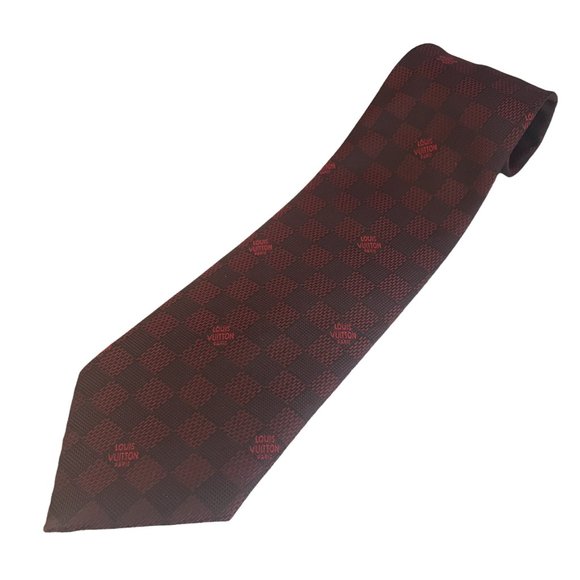 Louis Vuitton Other - LOUIS VUITTON RED DAMIER Pattern Classique LV SILK Neck Tie